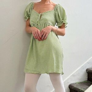 Lisa Says Gah Green Checkered Mini Dress